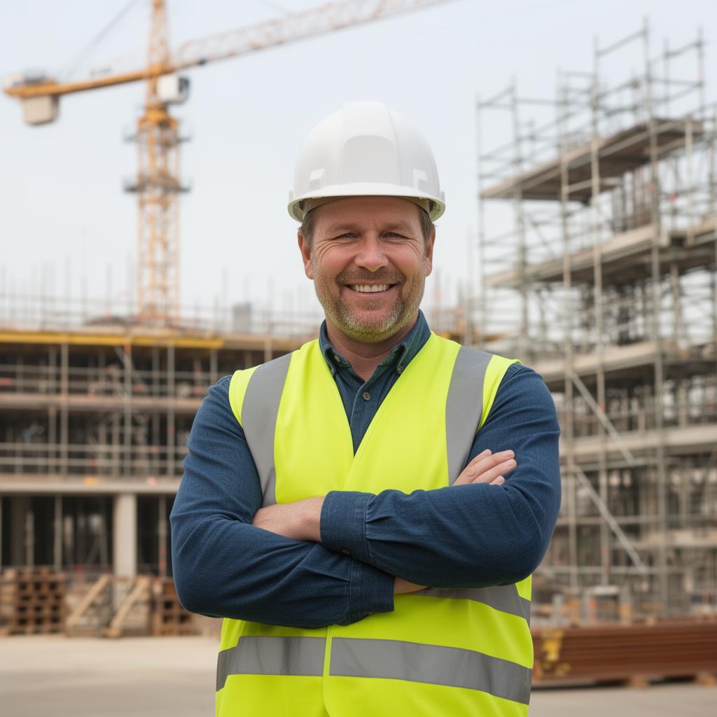 Bouwvakker met helm en reflectievest op een bouwplaats